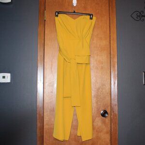 Gabrielle Union NY&Co Mustard Strapless Jumpsuit Tie Waist Wide Leg Formal Size